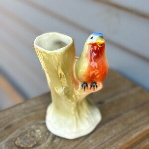Vintage Czech Bird Bud Vase Czechoslovakia Red Dime Pottery Marked